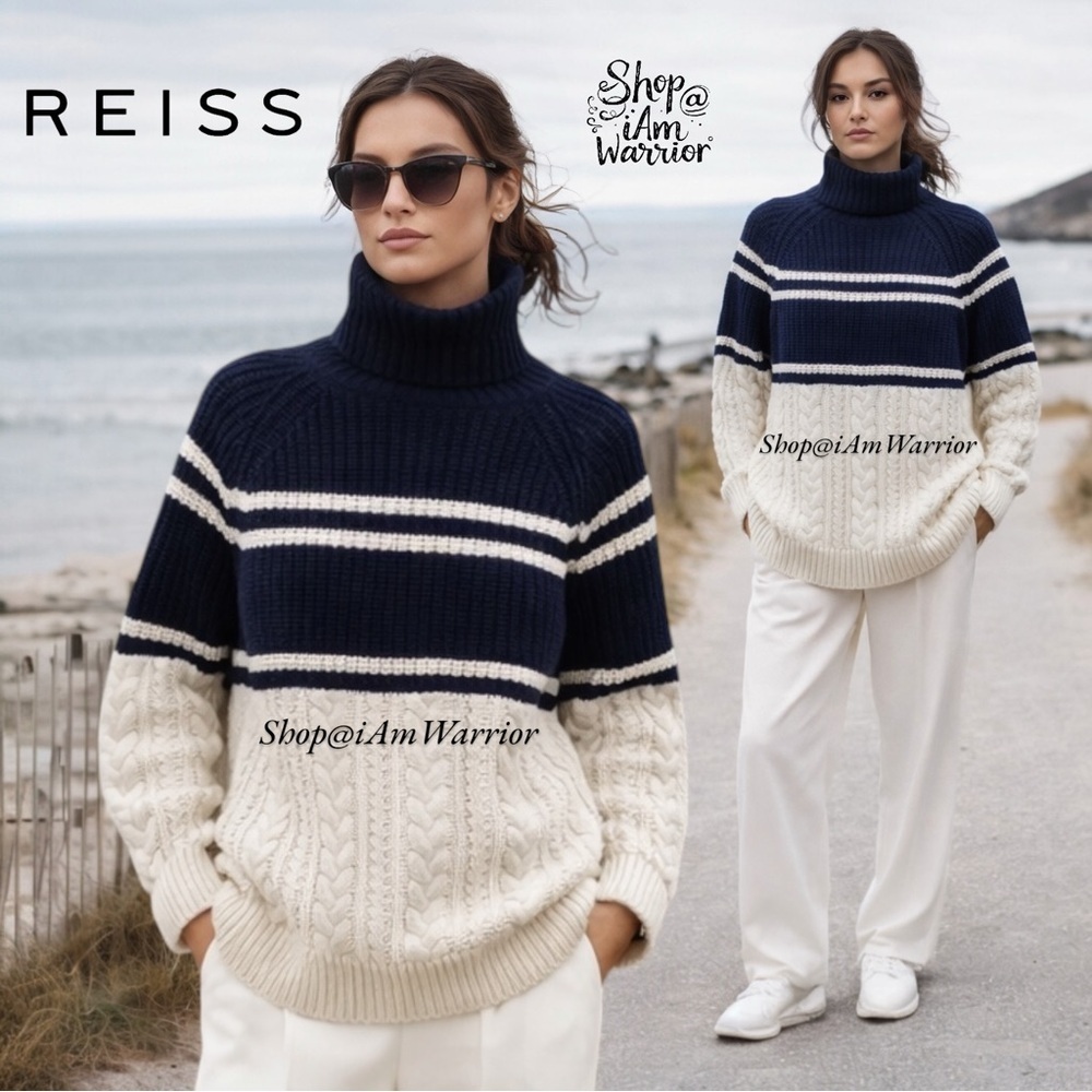 Reiss NWT colorblock stripe chunky cable knit fisherman sweater *shop@iamwarrior - Picture 2 of 14
